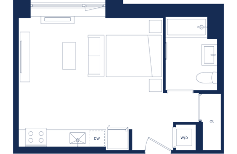 Floor plan for studio, 1 bath, 447 sqft